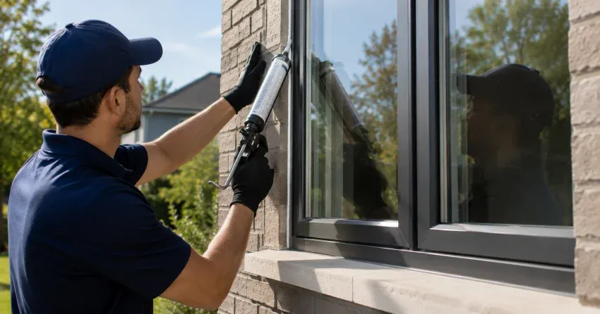 Aluminum window frame with double glazed insulated glass unit installed in a residential wall in Orton, Erin