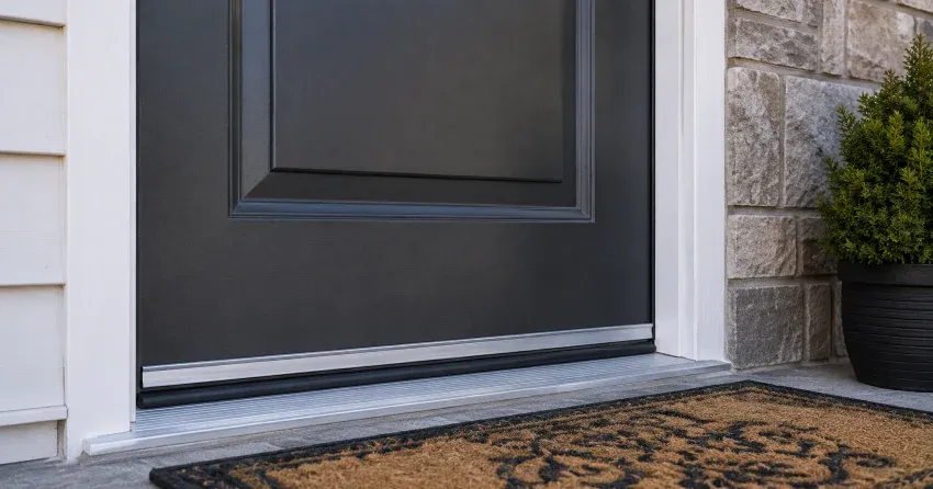 technician replacing worn door weatherstripping in Orton, Erin home