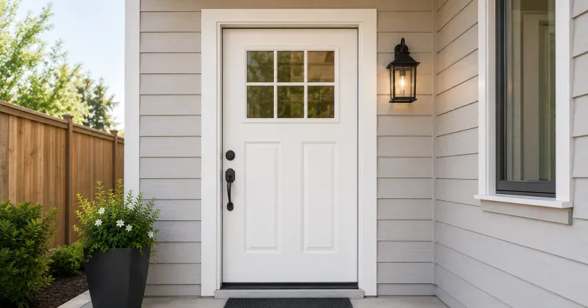 technician installing exterior door frame in Crewson