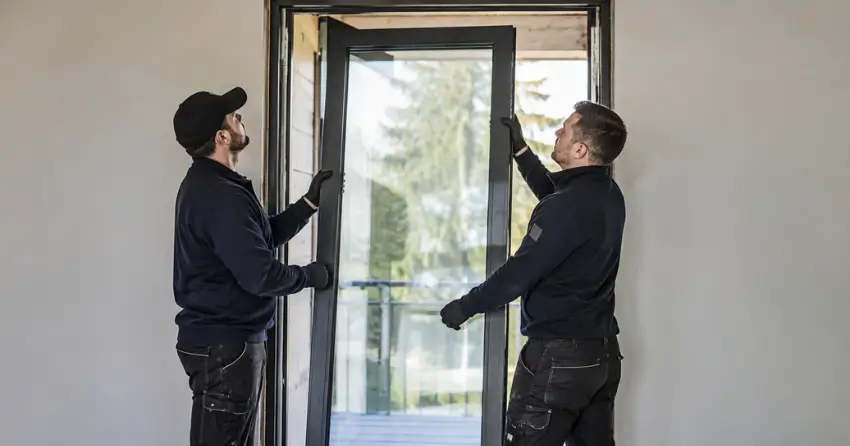 new glass panel being fitted into door frame in Ballinafad, Erin