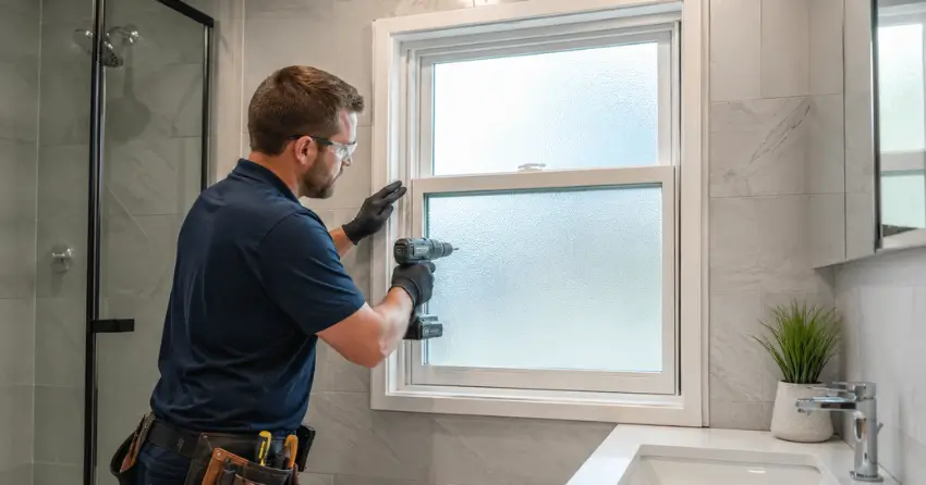 frosted glass installation bathroom window in Crewson