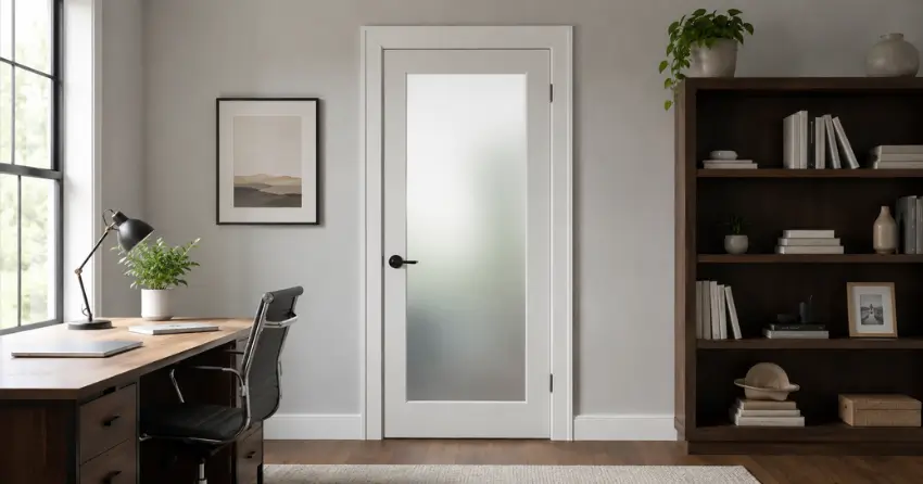 frosted interior door installed in home office in Brisbane, Erin