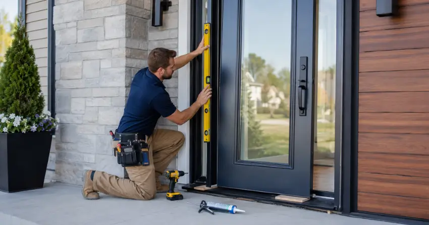 glass outside door installation with energy-efficient double-pane glazing in Hillsburgh, Erin