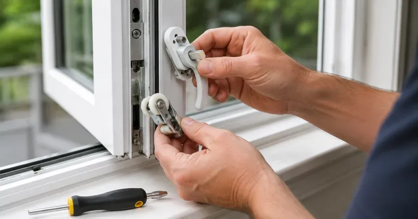 technician performing broken window repair Erin on a sliding window