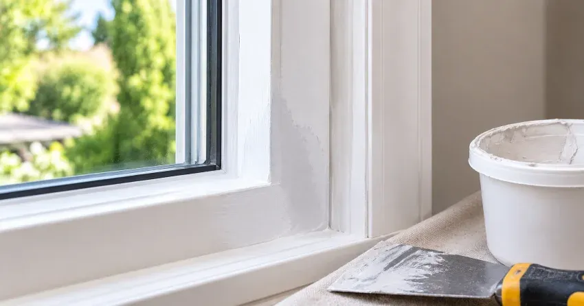 technician repairing rotted window frame corner in Ospringe, Erin