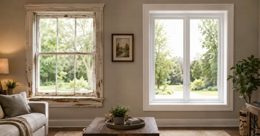 side by side comparison of old and new window in Erin